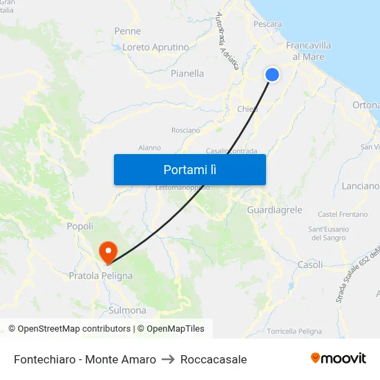 Fontechiaro - Monte Amaro to Roccacasale map