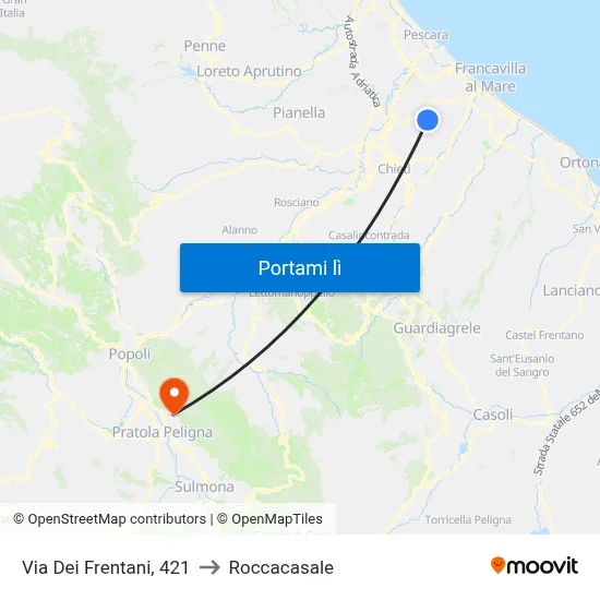 Via Dei Frentani, 421 to Roccacasale map