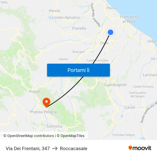 Via Dei Frentani, 347 to Roccacasale map
