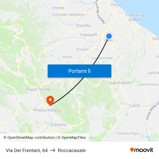 Via Dei Frentani, 64 to Roccacasale map