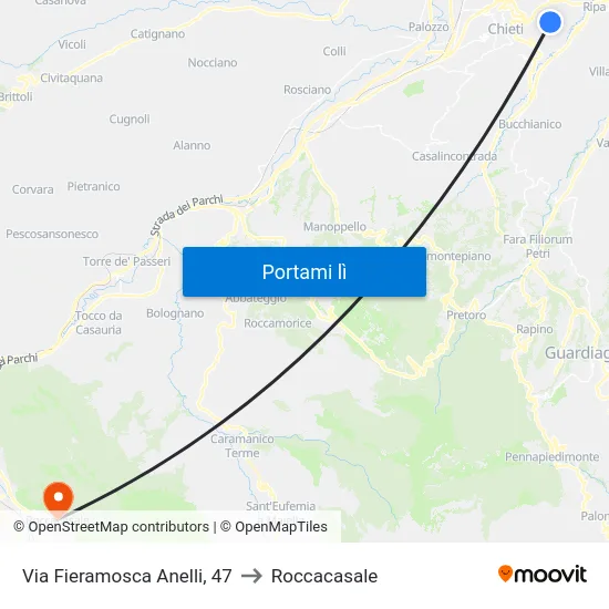 Via Fieramosca Anelli, 47 to Roccacasale map