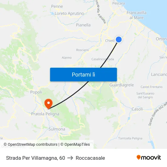 Strada Per Villamagna, 60 to Roccacasale map