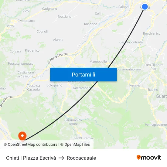 Chieti | Piazza Escrivà to Roccacasale map