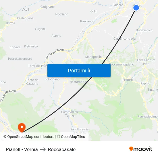 Pianell - Vernia to Roccacasale map