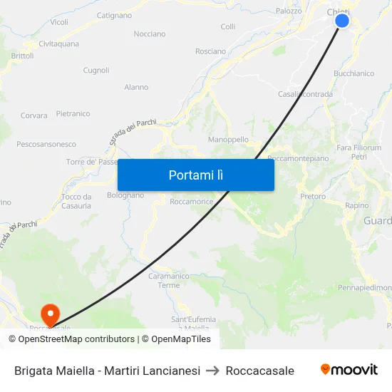 Brigata Maiella - Martiri Lancianesi to Roccacasale map