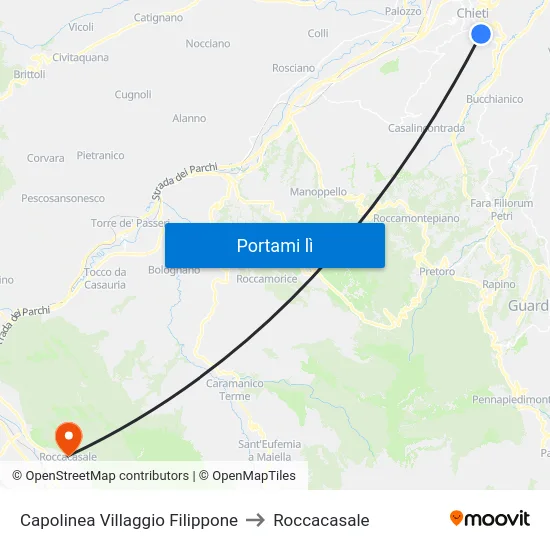 Capolinea Villaggio Filippone to Roccacasale map