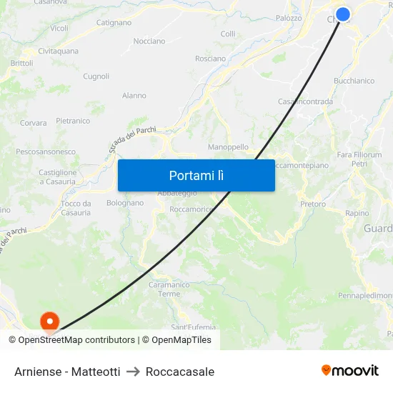 Arniense - Matteotti to Roccacasale map