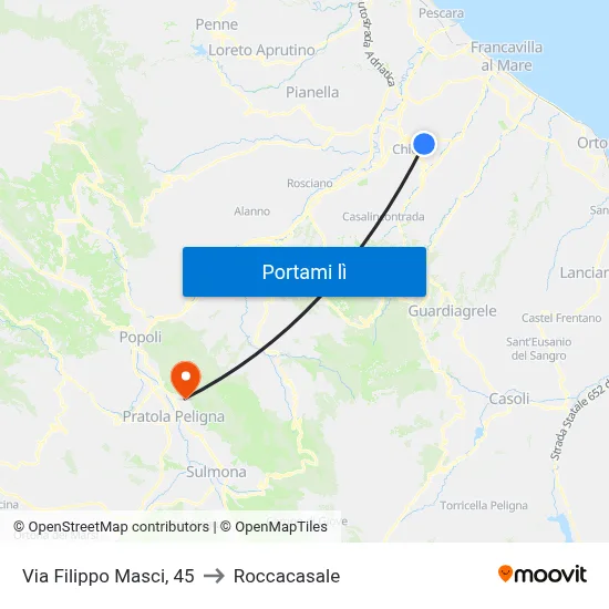 Via Filippo Masci, 45 to Roccacasale map