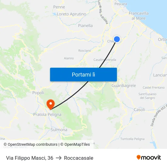 Via Filippo Masci, 36 to Roccacasale map