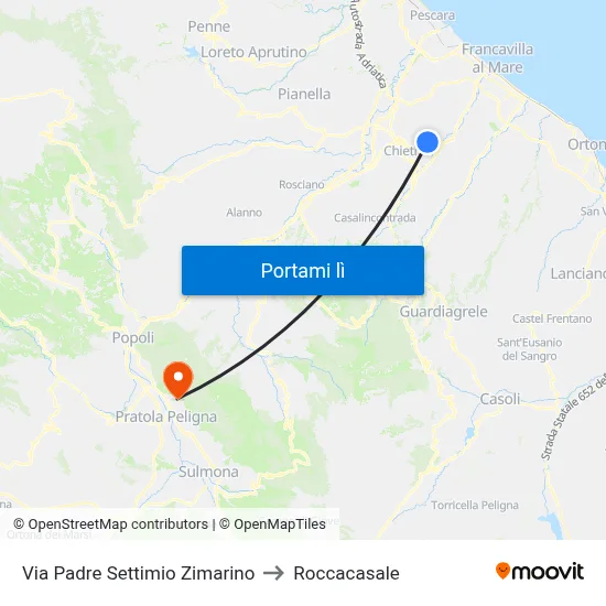 Via Padre Settimio Zimarino to Roccacasale map