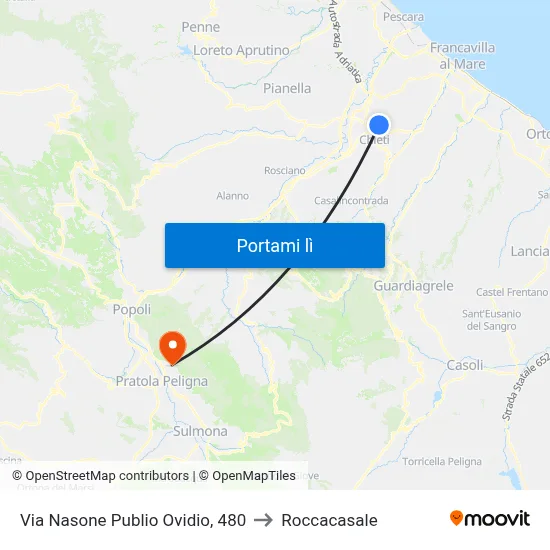 Via Nasone Publio Ovidio, 480 to Roccacasale map