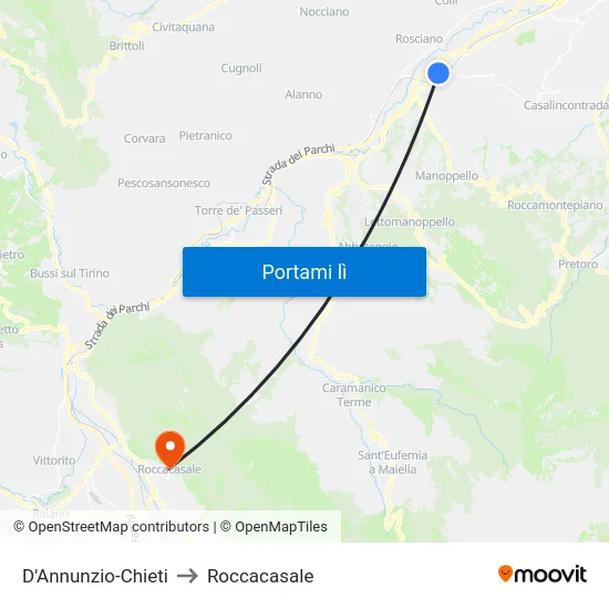 D'Annunzio-Chieti to Roccacasale map