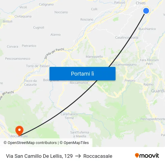 Via San Camillo De Lellis, 129 to Roccacasale map