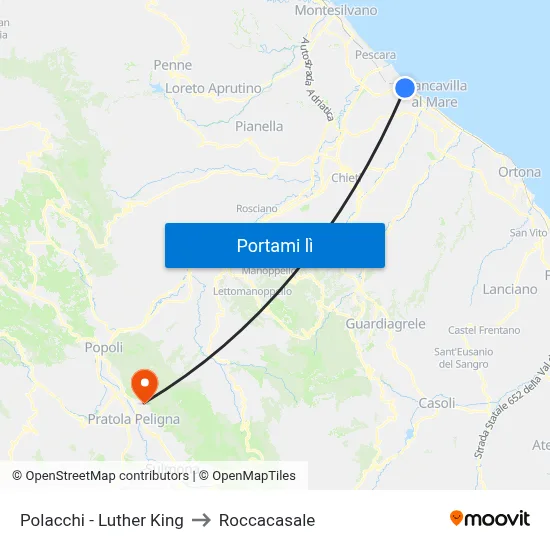 Polacchi - Luther King to Roccacasale map