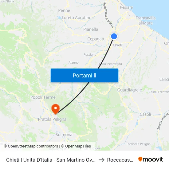 Chieti | Unità D'Italia - San Martino Ovest to Roccacasale map
