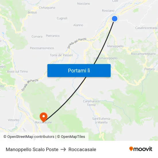 Manoppello Scalo Poste to Roccacasale map