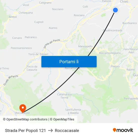 Strada Per Popoli 121 to Roccacasale map
