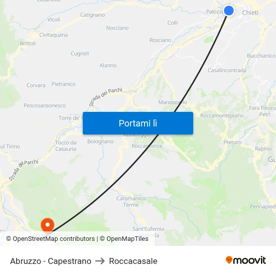 Abruzzo - Capestrano to Roccacasale map