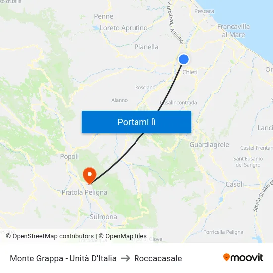 Monte Grappa - Unità D'Italia to Roccacasale map