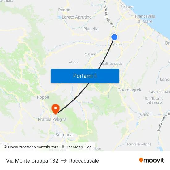 Via Monte Grappa 132 to Roccacasale map