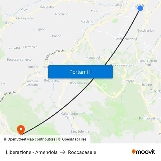Liberazione - Amendola to Roccacasale map