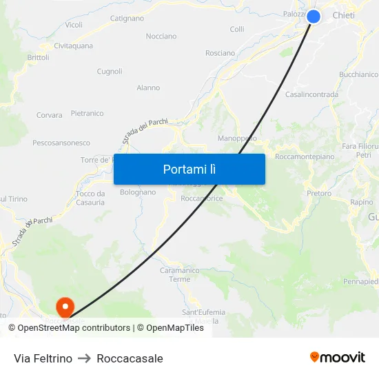 Via Feltrino to Roccacasale map