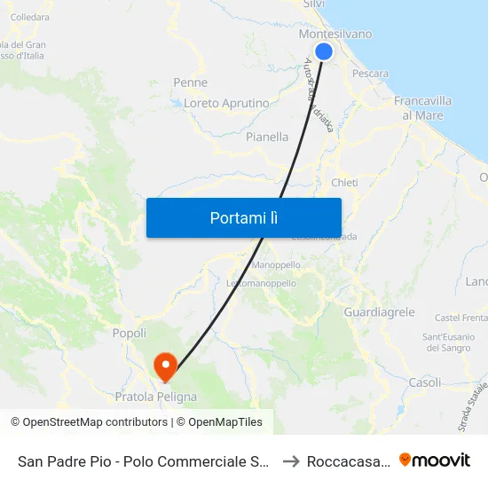 San Padre Pio - Polo Commerciale Sud to Roccacasale map