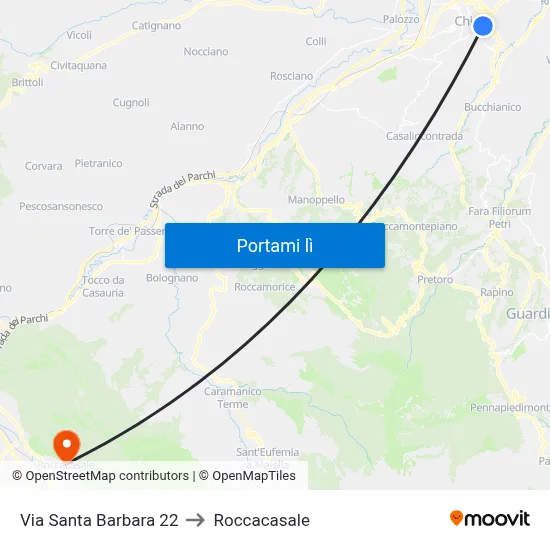 Via Santa Barbara 22 to Roccacasale map