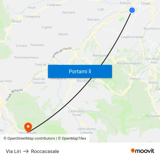Via Liri to Roccacasale map