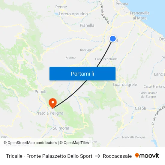 Tricalle - Fronte Palazzetto Dello Sport to Roccacasale map