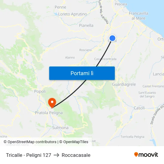 Tricalle - Peligni 127 to Roccacasale map