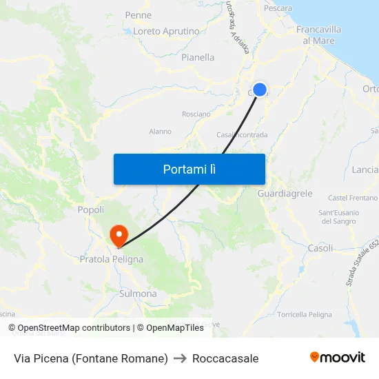 Via Picena (Fontane Romane) to Roccacasale map