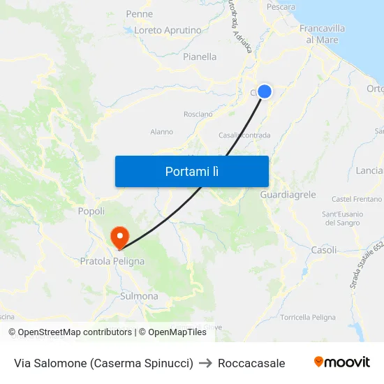 Via Salomone (Caserma Spinucci) to Roccacasale map