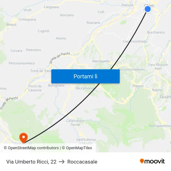 Via Umberto Ricci, 22 to Roccacasale map