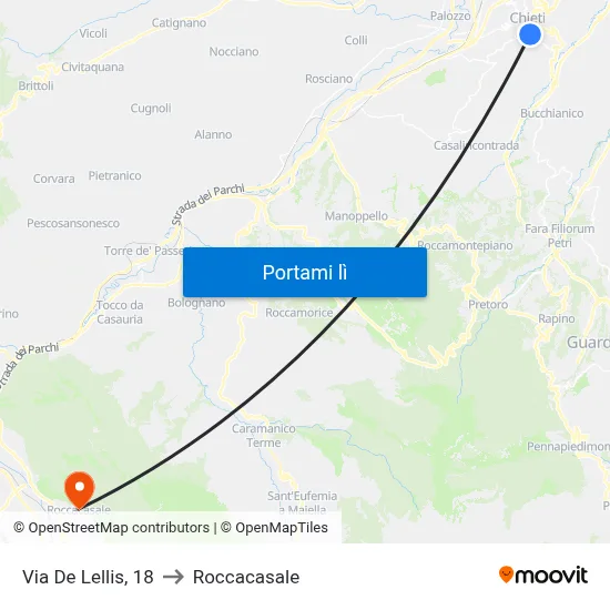 Via De Lellis, 18 to Roccacasale map
