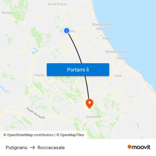 Putignano to Roccacasale map