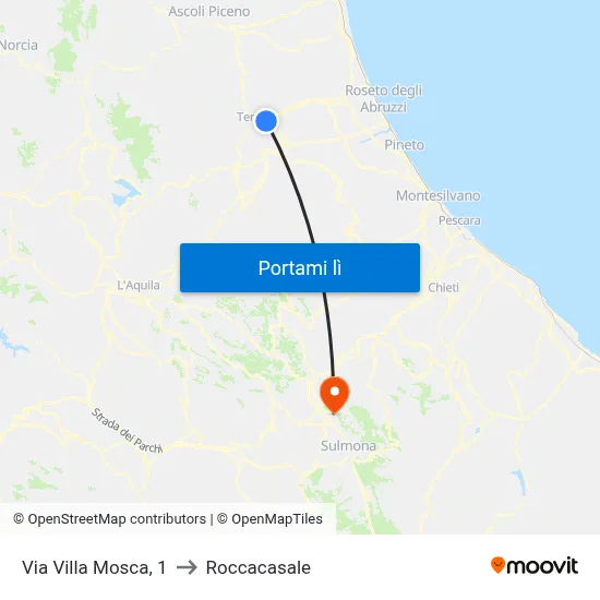 Via Villa Mosca, 1 to Roccacasale map