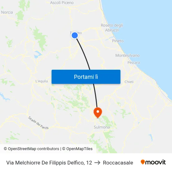 Via Melchiorre De Filippis Delfico, 12 to Roccacasale map