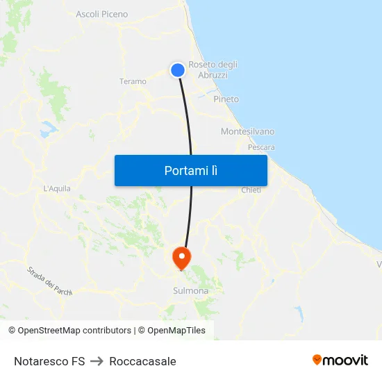 Notaresco FS to Roccacasale map