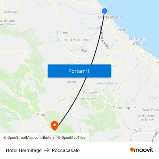 Hotel Hermitage to Roccacasale map
