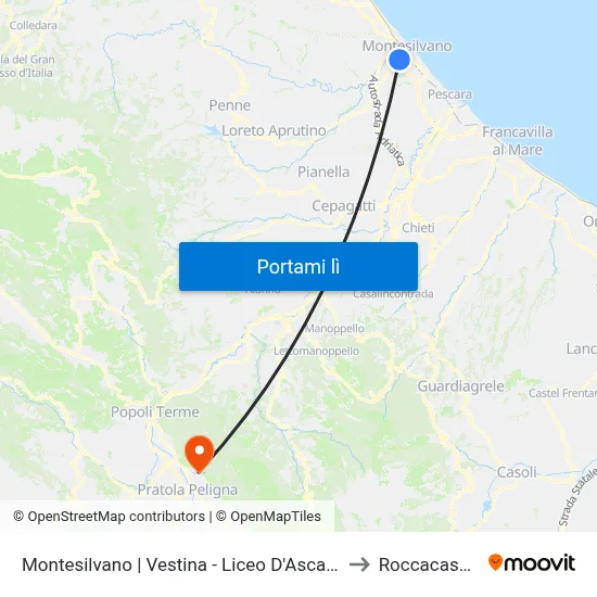 Montesilvano | Vestina - Liceo D'Ascanio to Roccacasale map