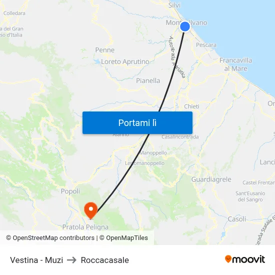 Vestina - Muzi to Roccacasale map