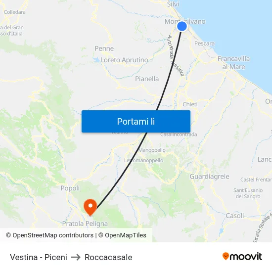 Vestina - Piceni to Roccacasale map