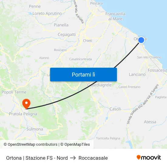 Ortona | Stazione FS - Nord to Roccacasale map