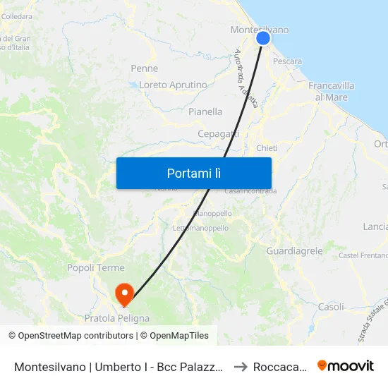 Montesilvano | Umberto I - Bcc Palazzo Europa to Roccacasale map