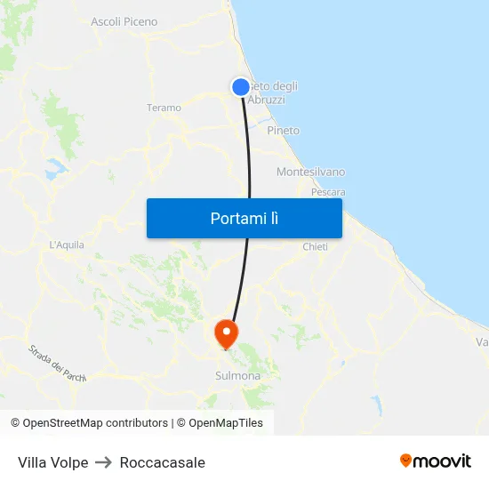 Villa Volpe to Roccacasale map
