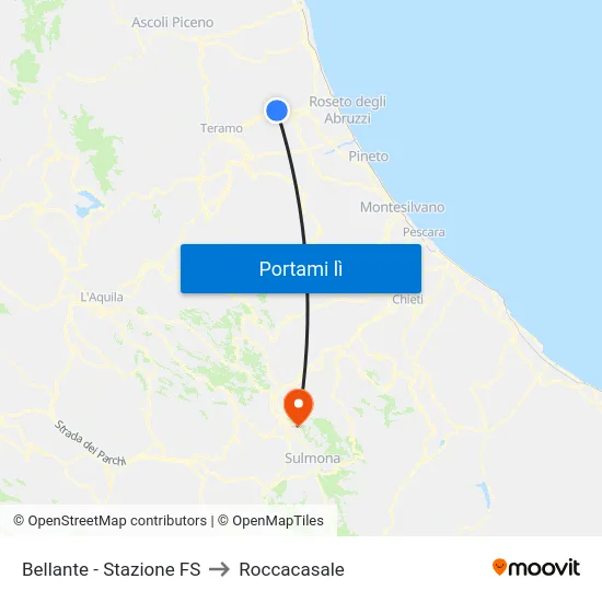 Bellante - Stazione FS to Roccacasale map