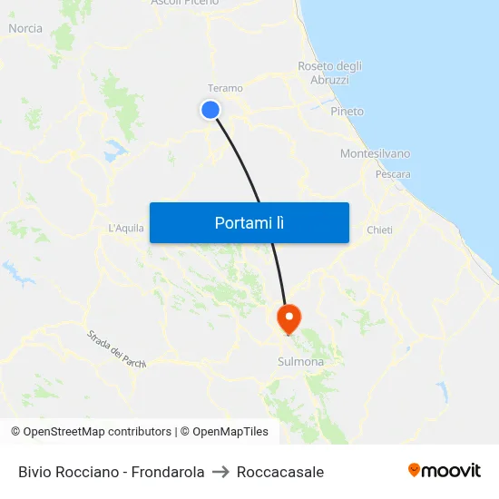 Bivio Rocciano - Frondarola to Roccacasale map