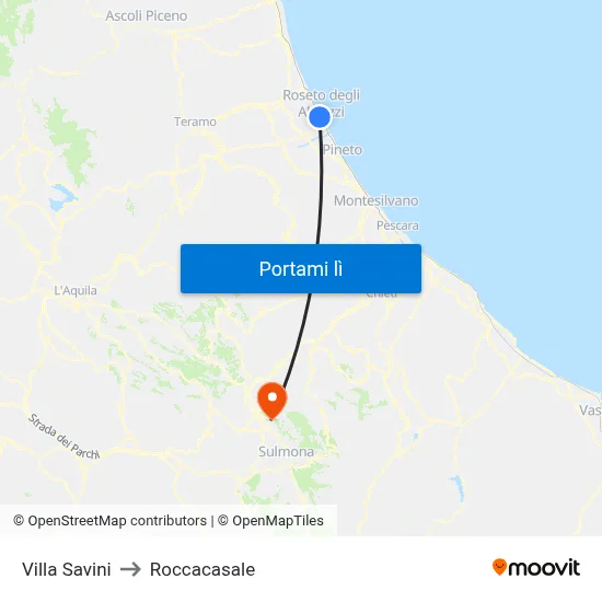 Villa Savini to Roccacasale map