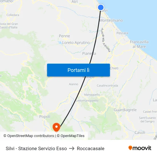 Silvi - Stazione Servizio Esso to Roccacasale map